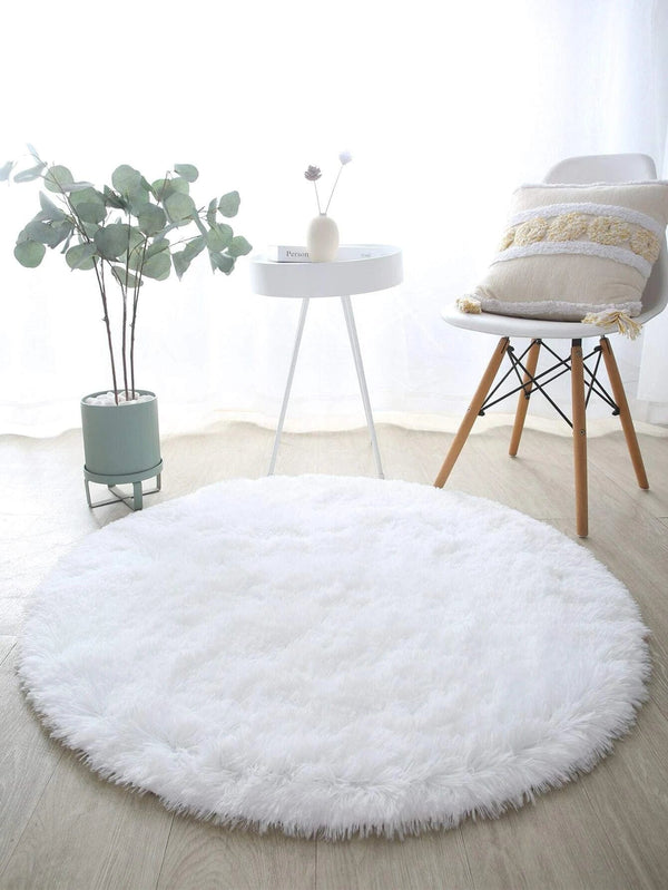  Plain Round Fuzzy Rug