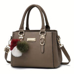 Plush Ball Decor Satchel Bag - Small Top Handle & Crossbody Zipper Shoulder Bag for Casual Style