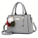Plush Ball Decor Satchel Bag - Small Top Handle & Crossbody Zipper Shoulder Bag for Casual Style