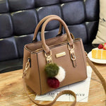 Plush Ball Decor Satchel Bag - Small Top Handle & Crossbody Zipper Shoulder Bag for Casual Style