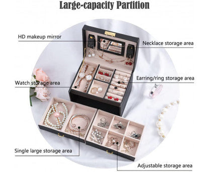 Portable PU leather Travel Jewelry box with three-layer