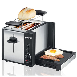 Pronti 3-in-1 Toaster Griddle Hot Plate Electric 2 Slices Grill