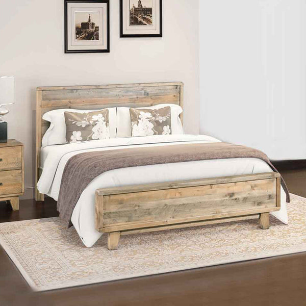  Queen Size Wooden Bed Frame in Solid Wood Antique Design Light Brown