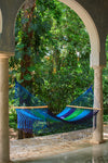 King Size Outdoor Cotton Mexican Resort Hammock With Fringe in Oceanica Colour