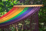Queen Size Outdoor Cotton Mexican Resort Hammock With Fringe in Rainbow Colour