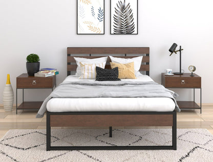 Wooden and metal bed frame queen