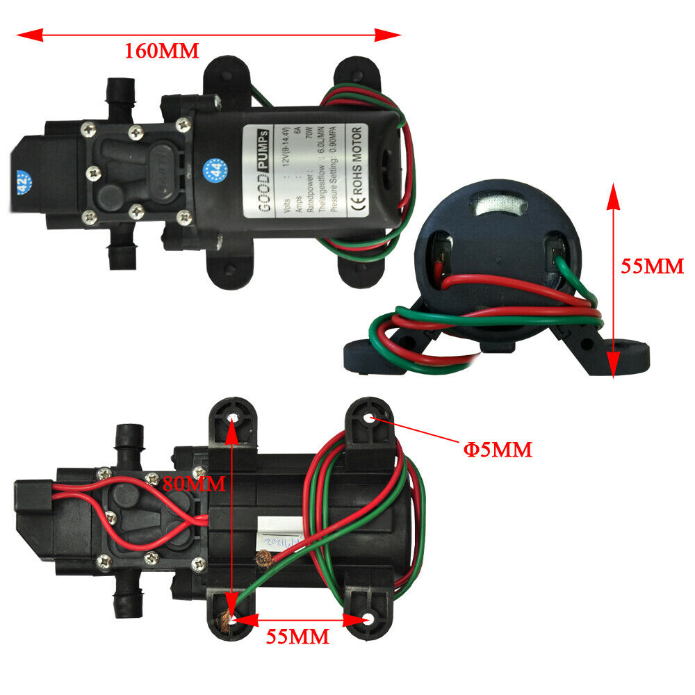 12V 6 Lpm Self-Priming Water Pump High Pressure Caravan Camping Boat