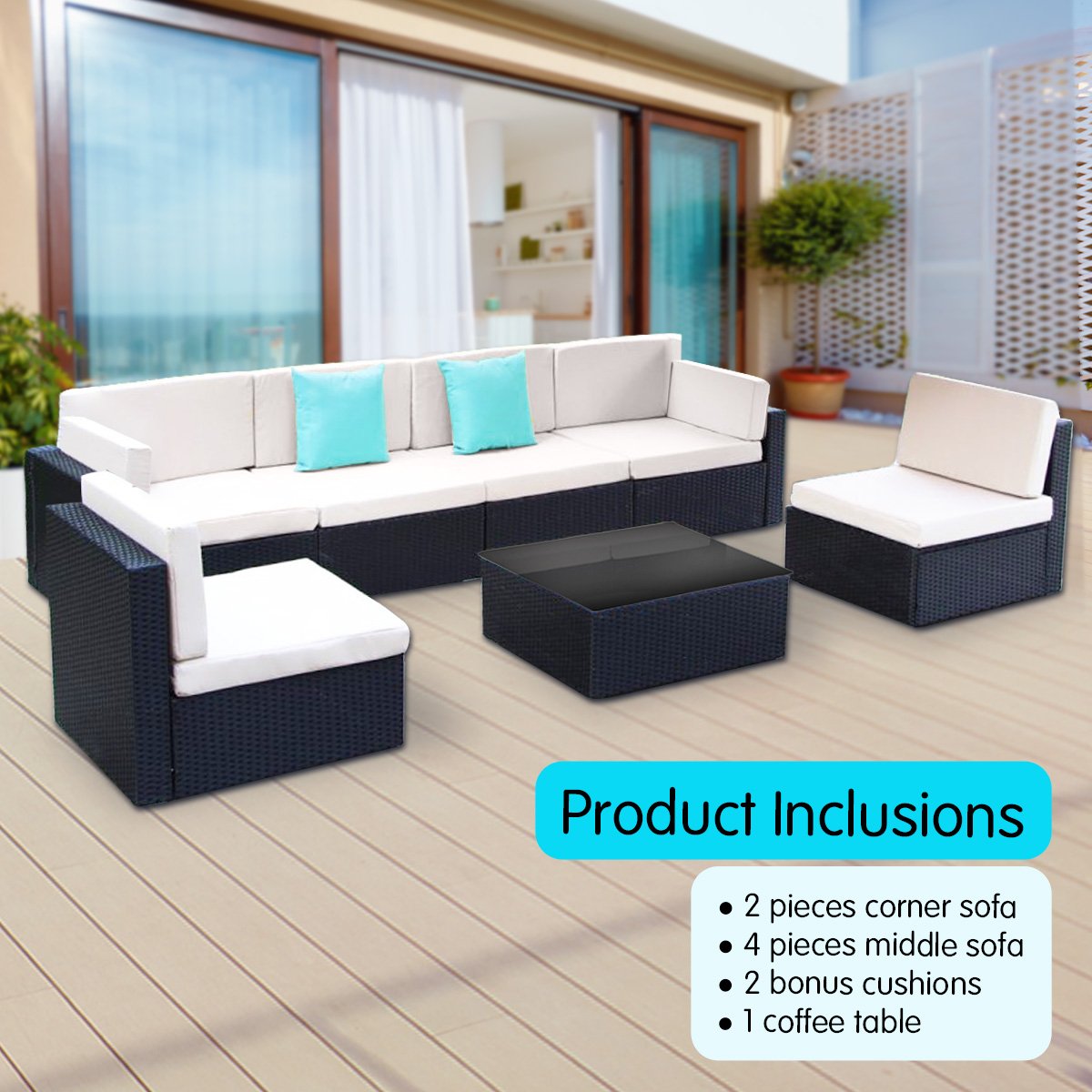7pc Black PE Rattan Outdoor Sofa Furniture Garden Patio Set Black