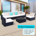 7pc Black PE Rattan Outdoor Sofa Furniture Garden Patio Set Black