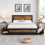 Rustic Metal Bed Frame with 4 Drawers - Stylish and Space-Saving