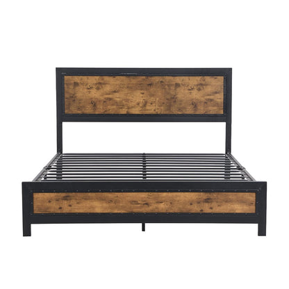 Rustic Metal Bed Frame with 4 Drawers - Stylish and Space-Saving