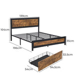 Rustic Metal Bed Frame with 4 Drawers - Stylish and Space-Saving
