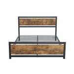 Rustic Wooden Industrial Metal Bed Frame for Double/Queen Mattress Base