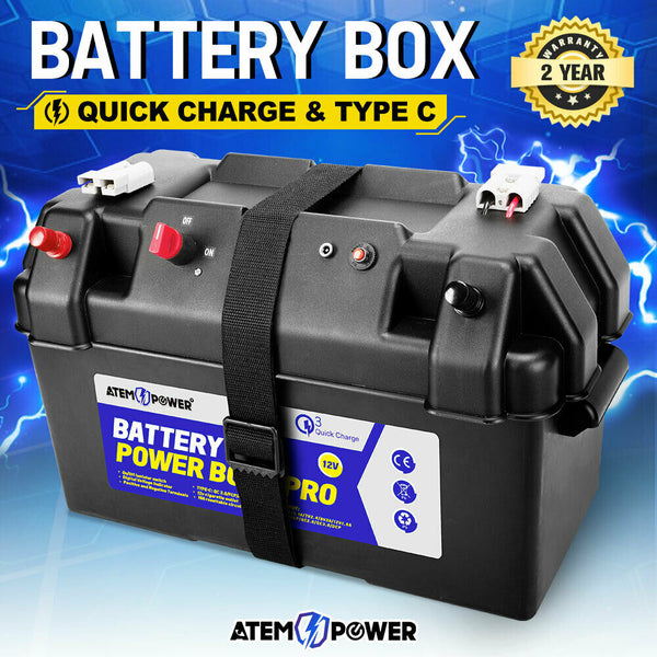  ATEM POWER 12V Battery Box Portable Deep Cycle AGM Batteries Quick Charge USB