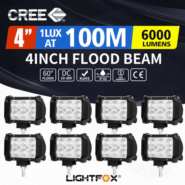  8x 4inch 30W LED Work Light Bar CREE Reverse Flood Beam Driving Offroad 4x4