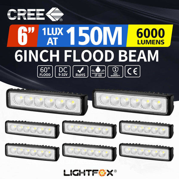  8x 6inch LED Work Light Bar Flood Reverse Fog Driving Lamp Offroad 4x4