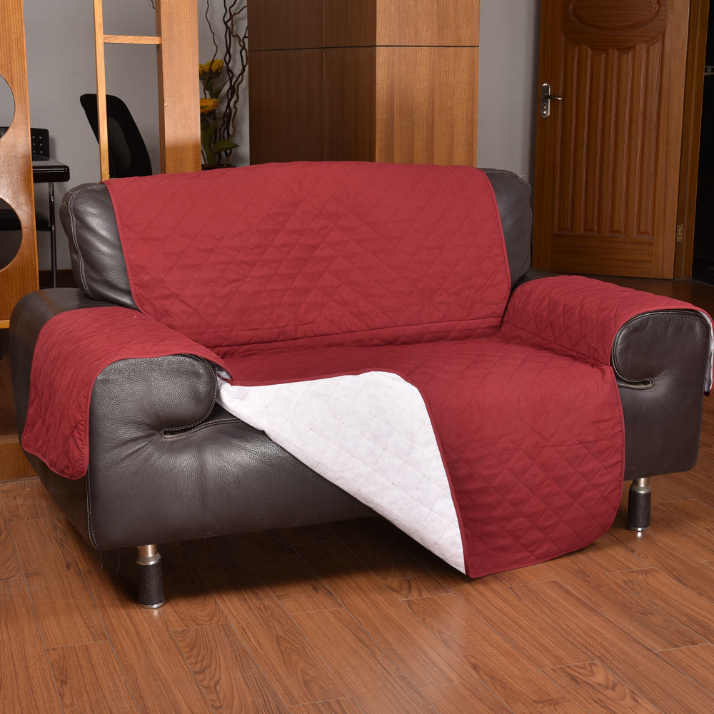 3 Seater Sofa Covers Quilted Couch Lounge Protectors Slipcovers Burgundy