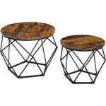 Set of 2 Rustic Brown and Black Coffee Tables with Robust Steel Frame