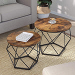 Set of 2 Rustic Brown and Black Coffee Tables with Robust Steel Frame