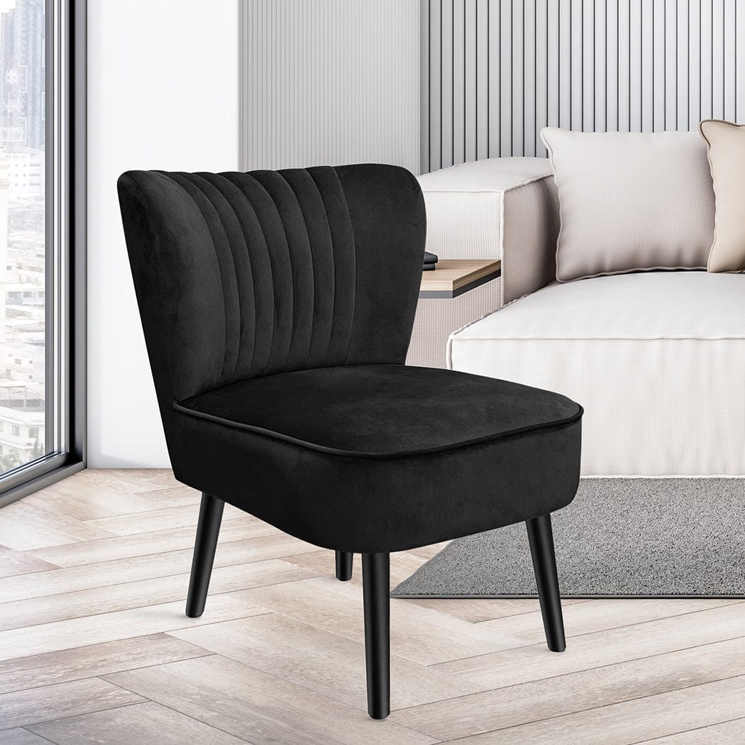 Shell Scallop Design: Black Velvet Accent Chair for Stylish Home