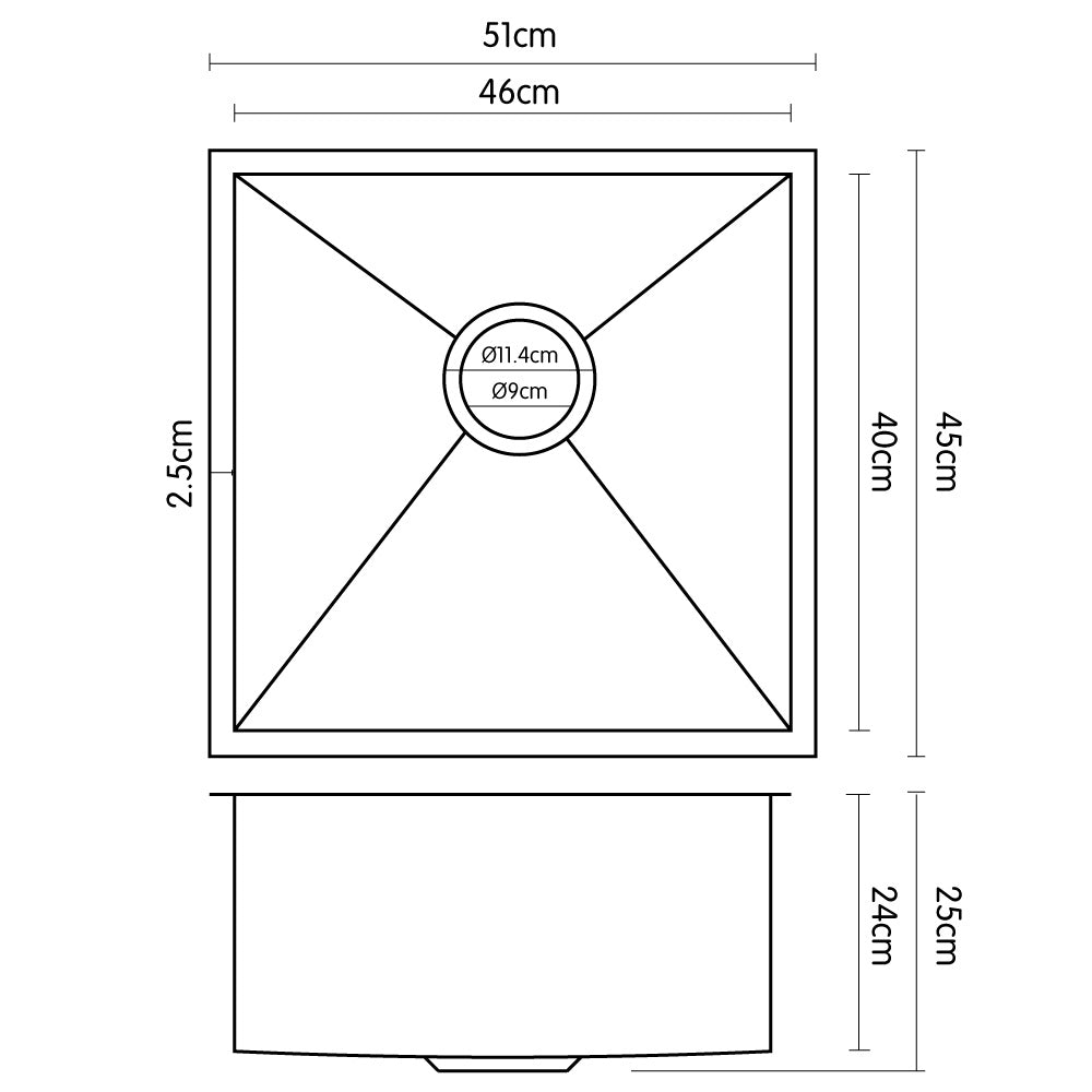 304 Stainless Steel Undermount Topmount Kitchen Laundry Sink - 510 x 450mm