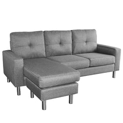 Linen Corner Sofa Couch Lounge Chaise with Metal Legs - Grey