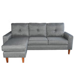 Linen Corner Sofa Couch Lounge Chaise with Wooden Legs - Grey