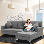 Linen Corner Sofa Couch Lounge L-Shape W/ Left Chaise D.Grey