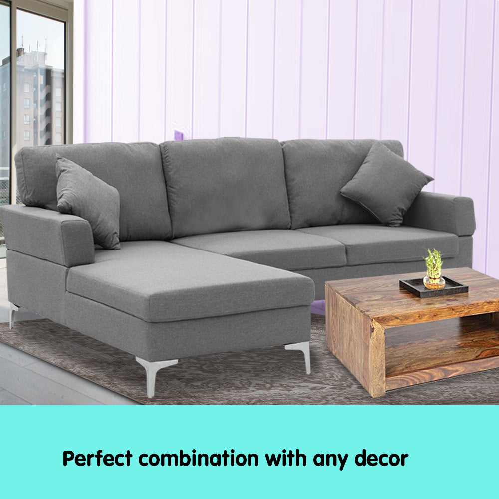 Linen Corner Sofa Couch Lounge L-shape Right Chaise D.Grey
