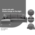 Linen Corner Sofa Couch Lounge L-shape Right Chaise D.Grey