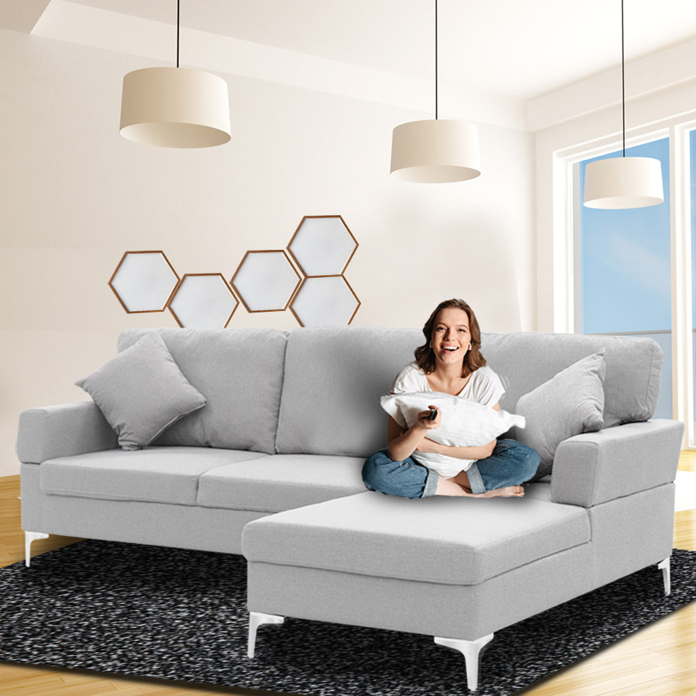 Linen Corner Sofa Couch Lounge L-shape w/ Left Chaise L.Grey