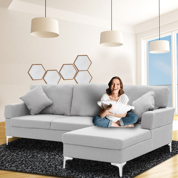  Linen Corner Sofa Couch Lounge L-shape w/ Left Chaise L.Grey