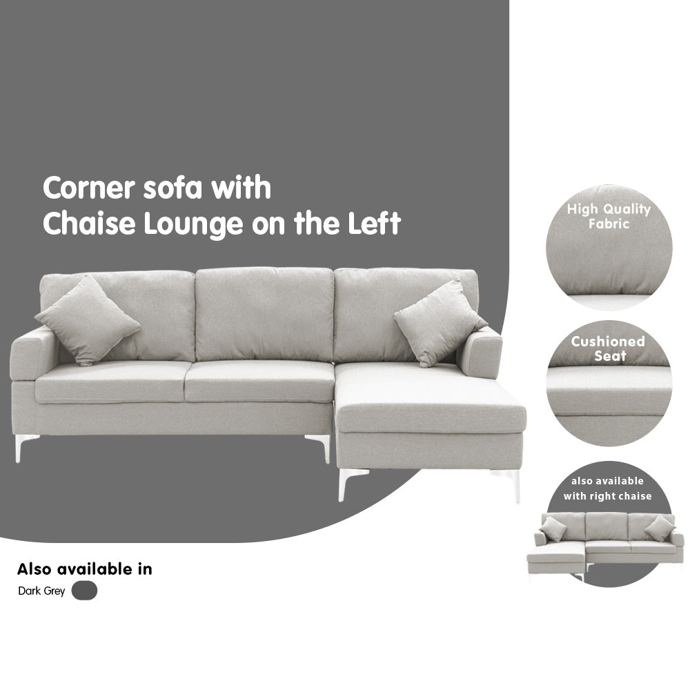 Linen Corner Sofa Couch Lounge L-shape w/ Left Chaise L.Grey