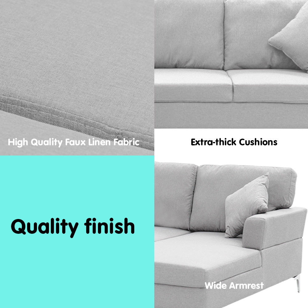 Linen Corner Sofa Couch Lounge L-shape w/ Left Chaise L.Grey