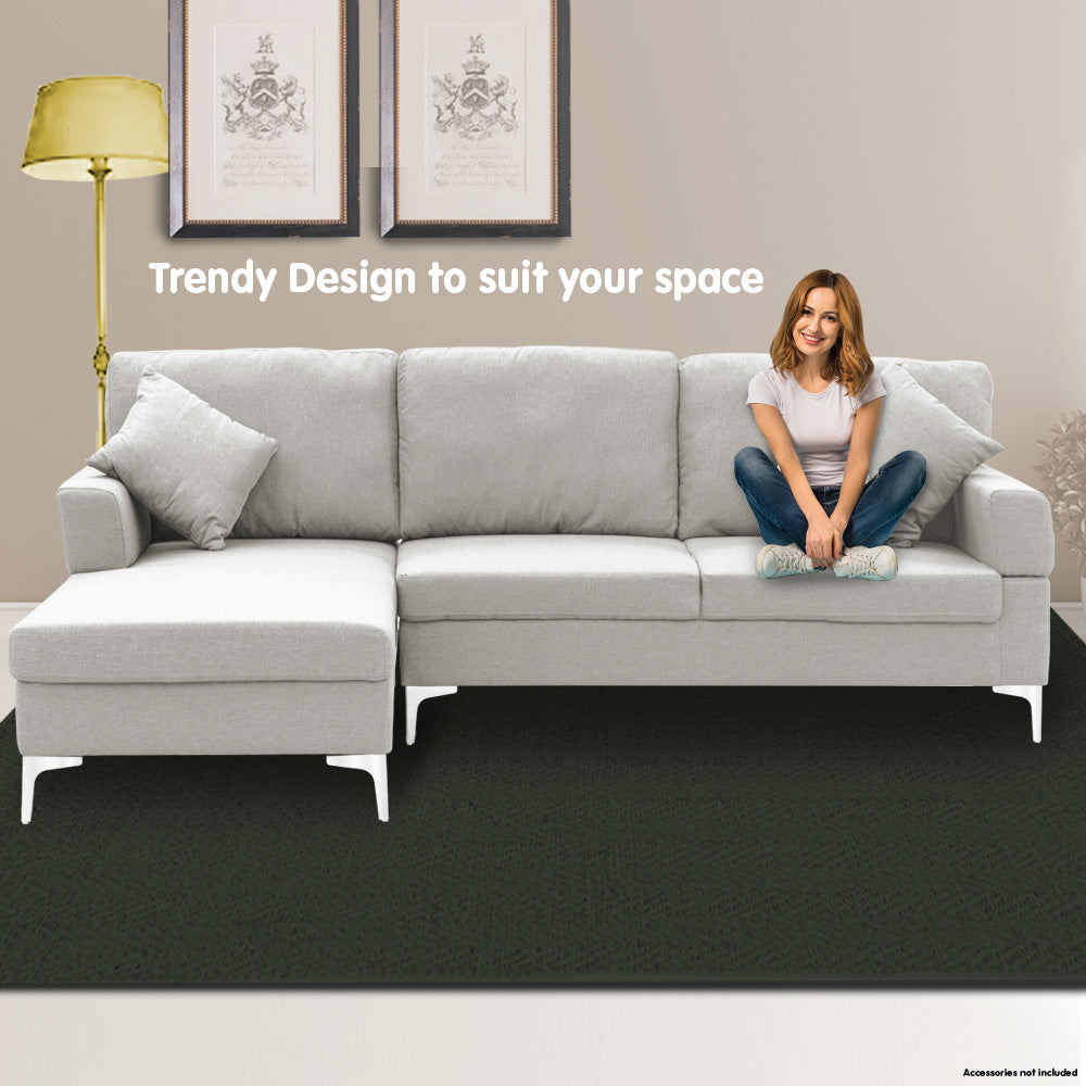 Linen Corner Sofa Couch Lounge with Chaise Seat Light Grey