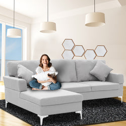 Linen Corner Sofa Couch Lounge with Chaise Seat Light Grey