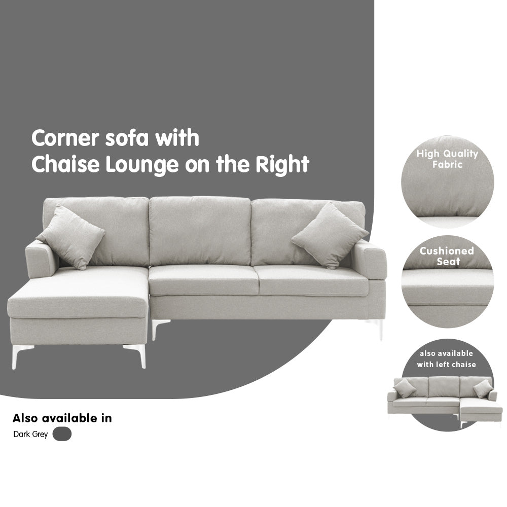 Linen Corner Sofa Couch Lounge with Chaise Seat Light Grey