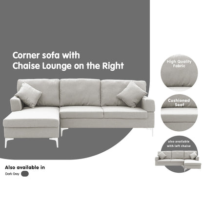 Linen Corner Sofa Couch Lounge with Chaise Seat Light Grey