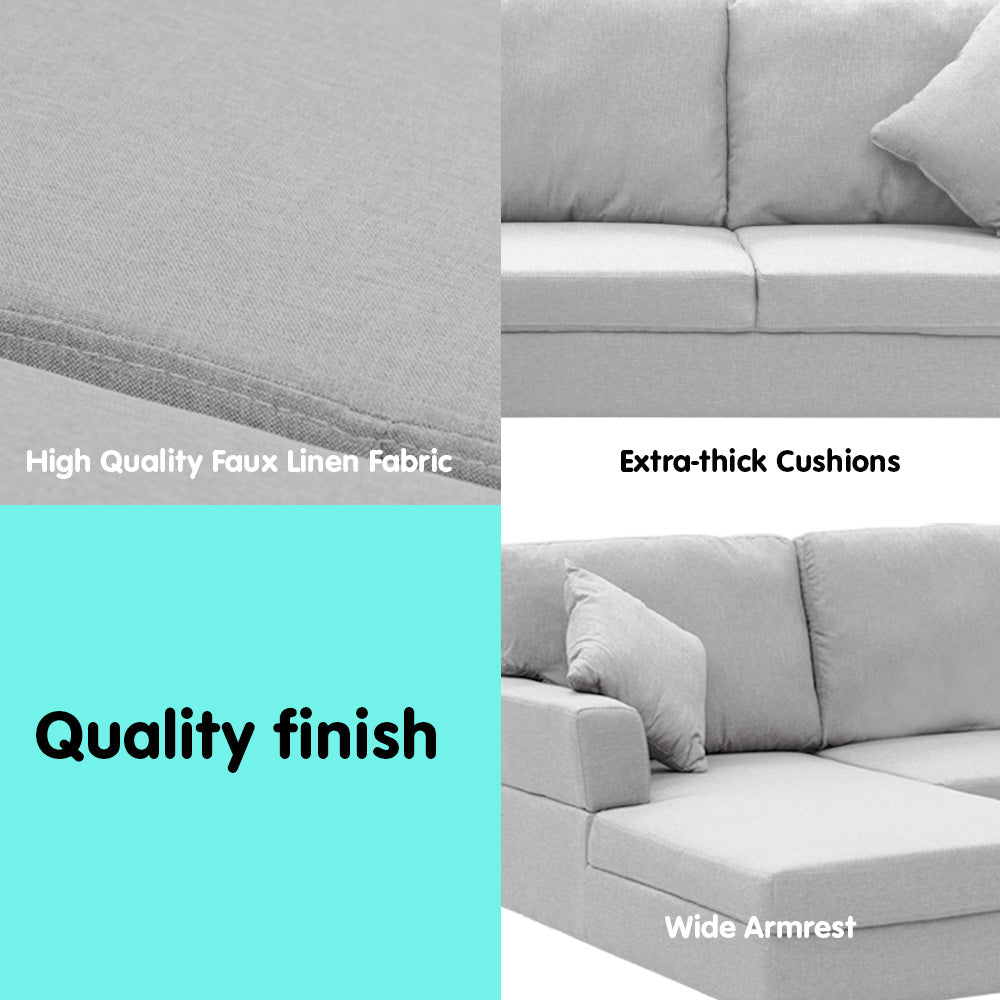 Linen Corner Sofa Couch Lounge with Chaise Seat Light Grey