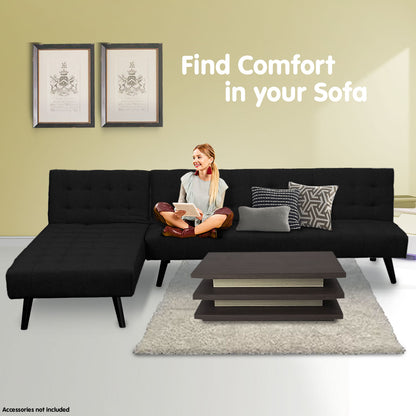 3-Seater Corner Sofa Bed Lounge Chaise Couch - Black