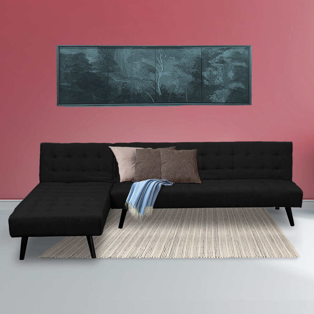 3-Seater Corner Sofa Bed Lounge Chaise Couch - Black