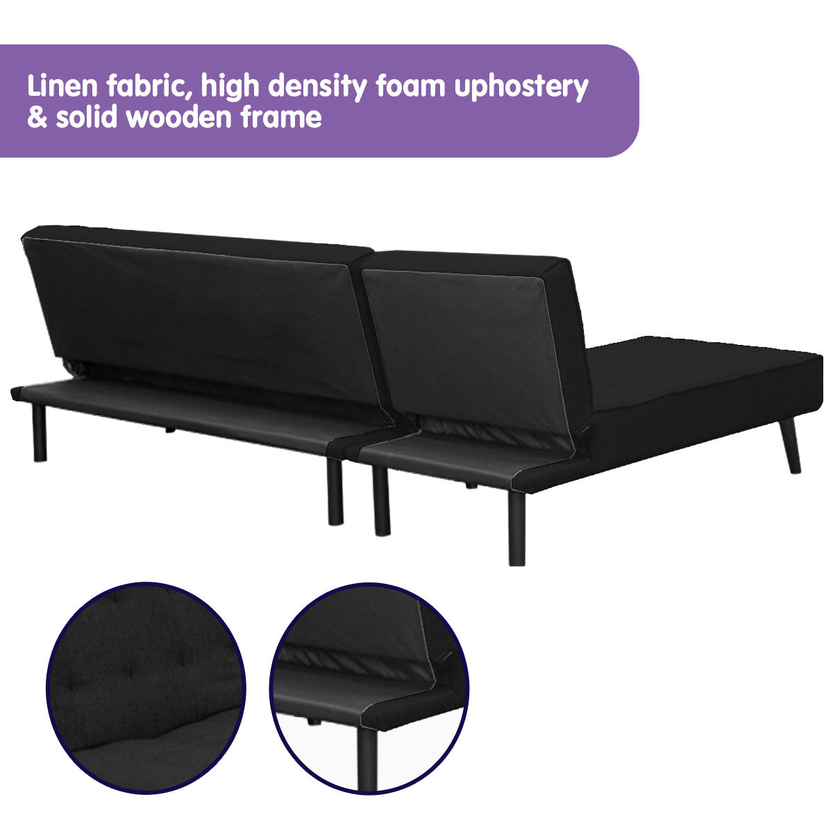 3-Seater Corner Sofa Bed Lounge Chaise Couch - Black