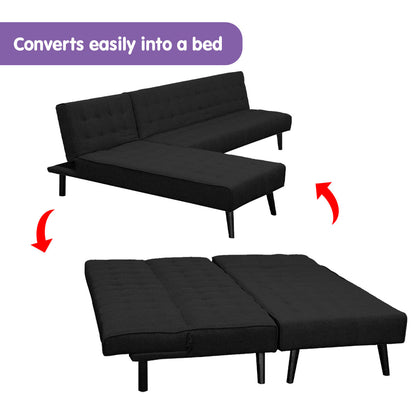 3-Seater Corner Sofa Bed Lounge Chaise Couch - Black