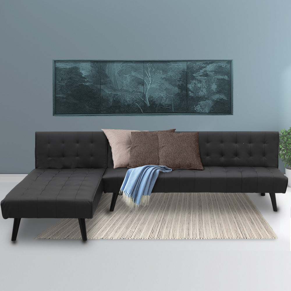 3-Seater Faux Leather Sofa Bed Lounge Chaise Couch Furniture Black