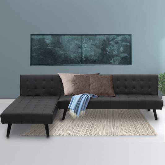 3-Seater Faux Leather Sofa Bed Lounge Chaise Couch Furniture Black