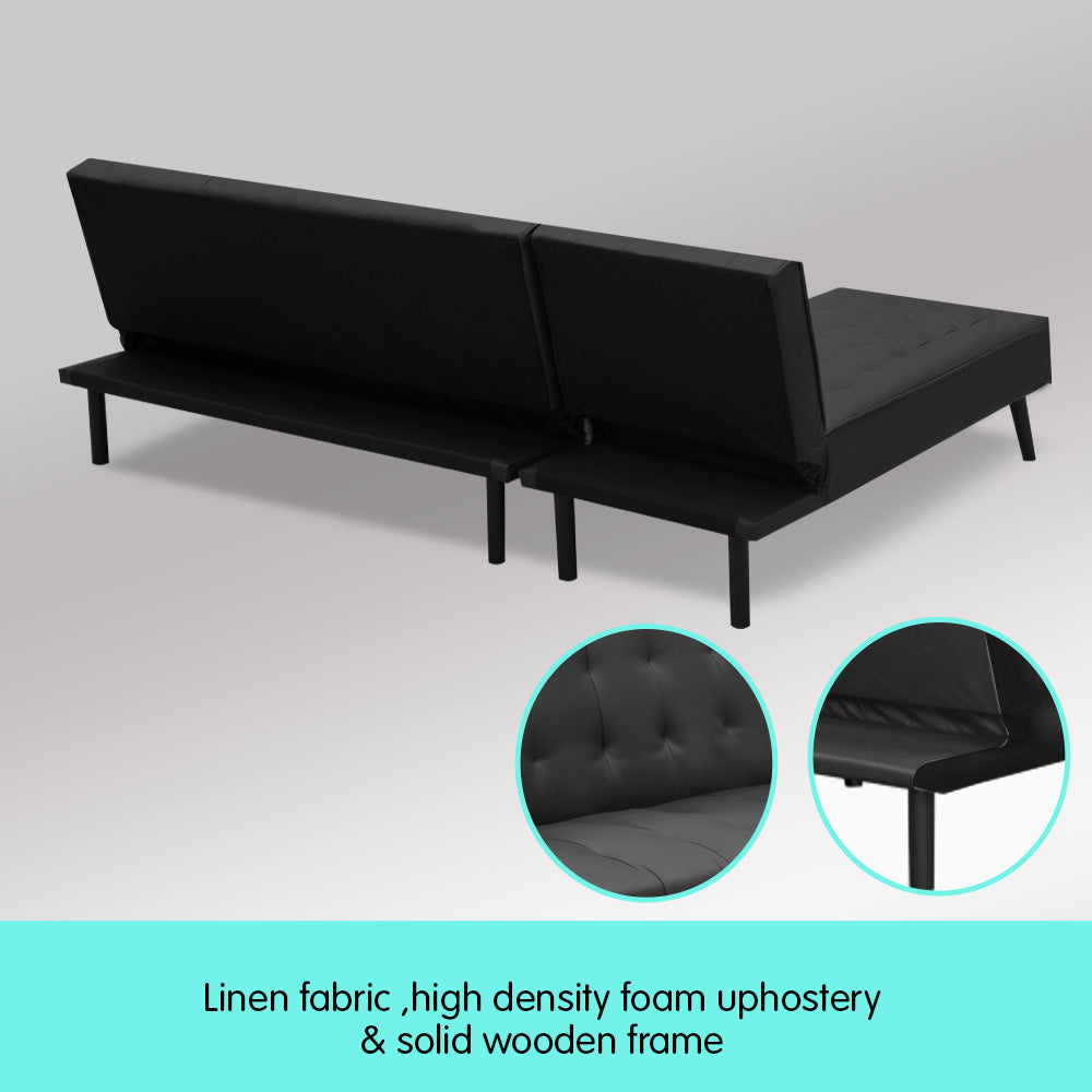 3-Seater Faux Leather Sofa Bed Lounge Chaise Couch Furniture Black