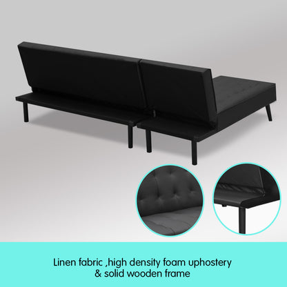 3-Seater Faux Leather Sofa Bed Lounge Chaise Couch Furniture Black