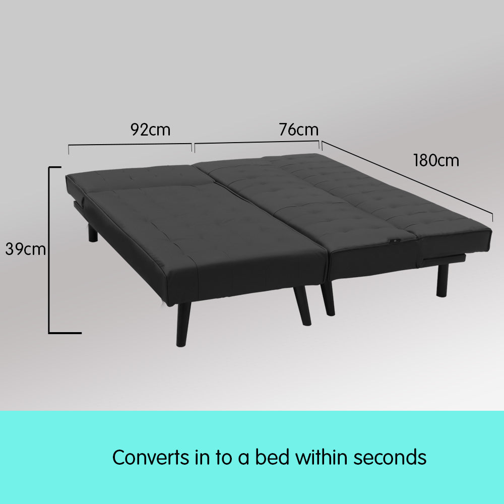 3-Seater Faux Leather Sofa Bed Lounge Chaise Couch Furniture Black