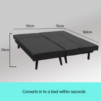3-Seater Faux Leather Sofa Bed Lounge Chaise Couch Furniture Black