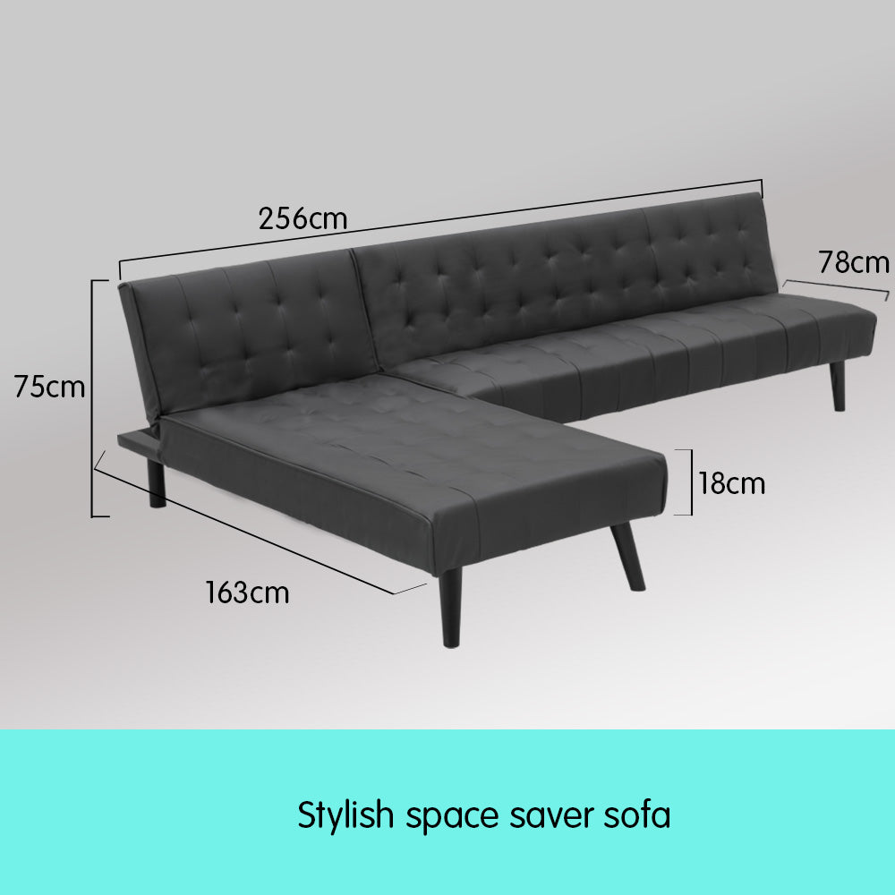 3-Seater Faux Leather Sofa Bed Lounge Chaise Couch Furniture Black